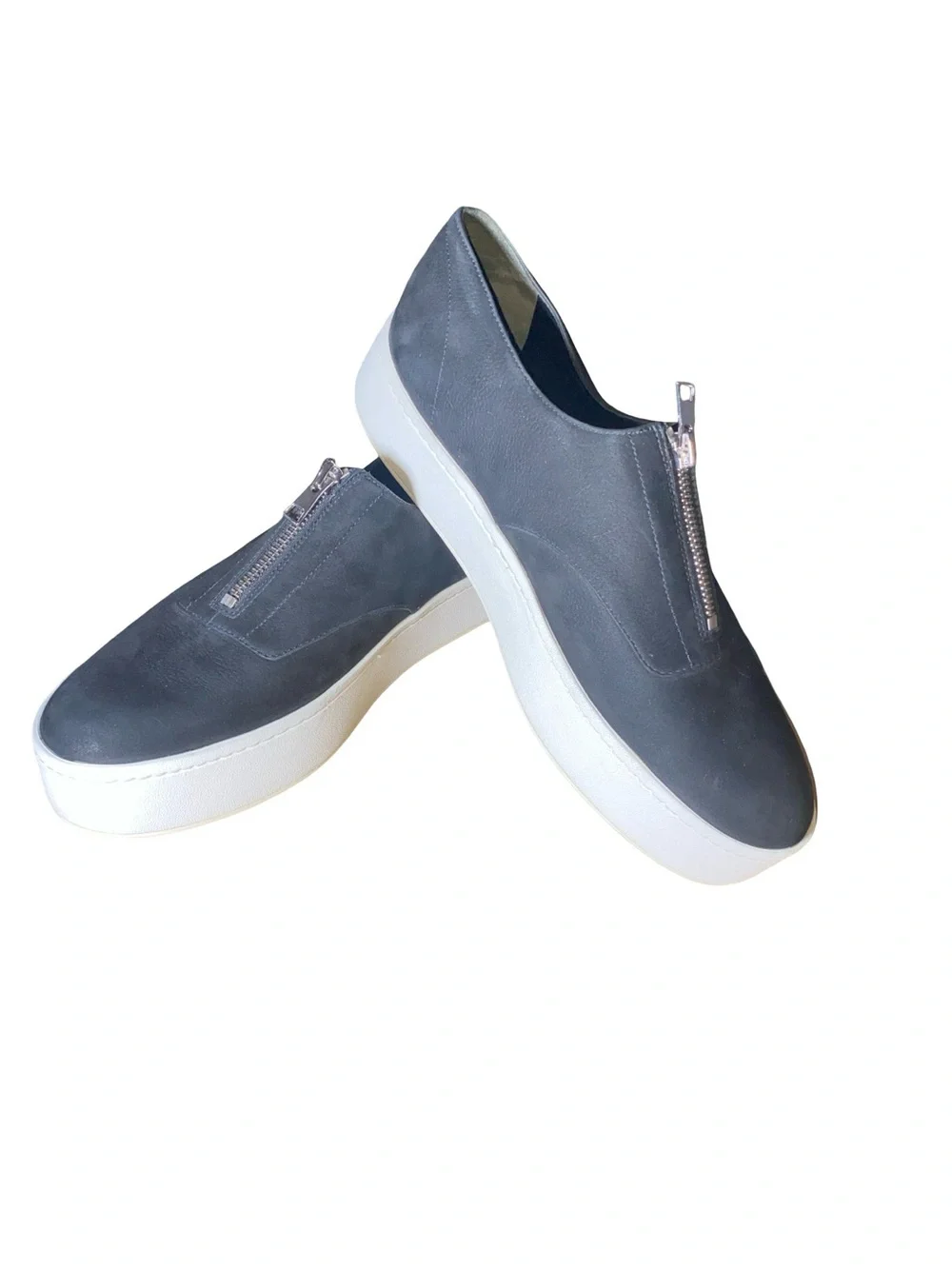 Vince Warner Black suede Leather Zip Front Platform Slip On Sneakers size 9